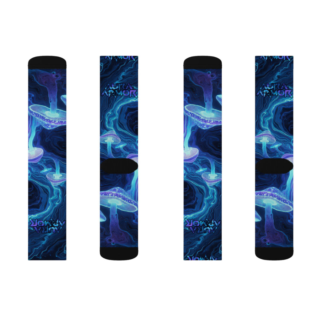 Blue Nebula Sublimation Socks — Psychedelic Mushroom Space Design