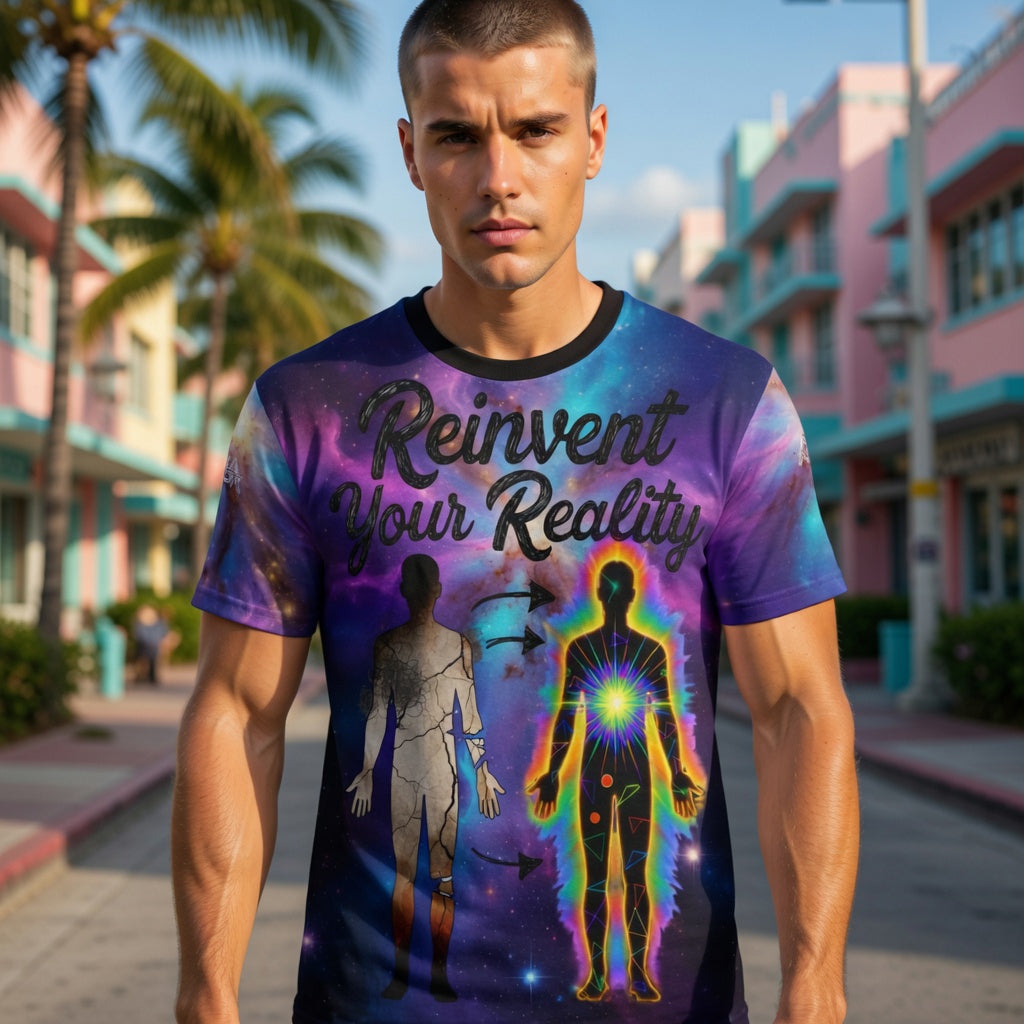 Aura Armor Rave Tee — Reinvent Your Reality Cosmic Festival Shirt