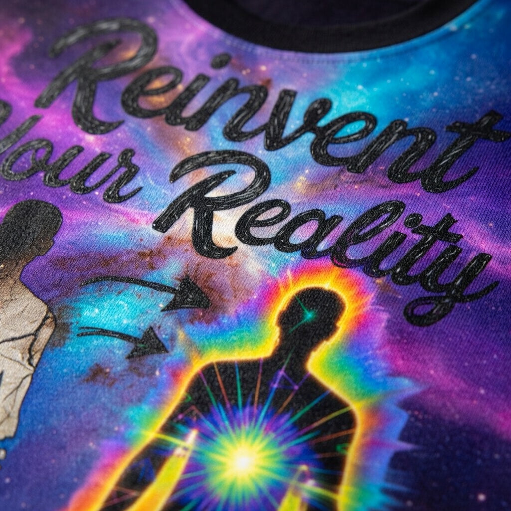 Aura Armor Rave Tee — Reinvent Your Reality Cosmic Festival Shirt