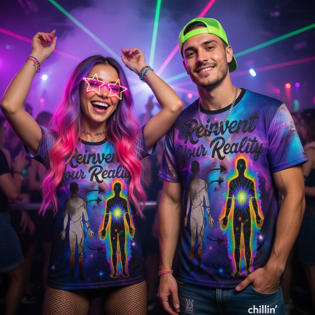 Aura Armor Rave Tee — Reinvent Your Reality Cosmic Festival Shirt