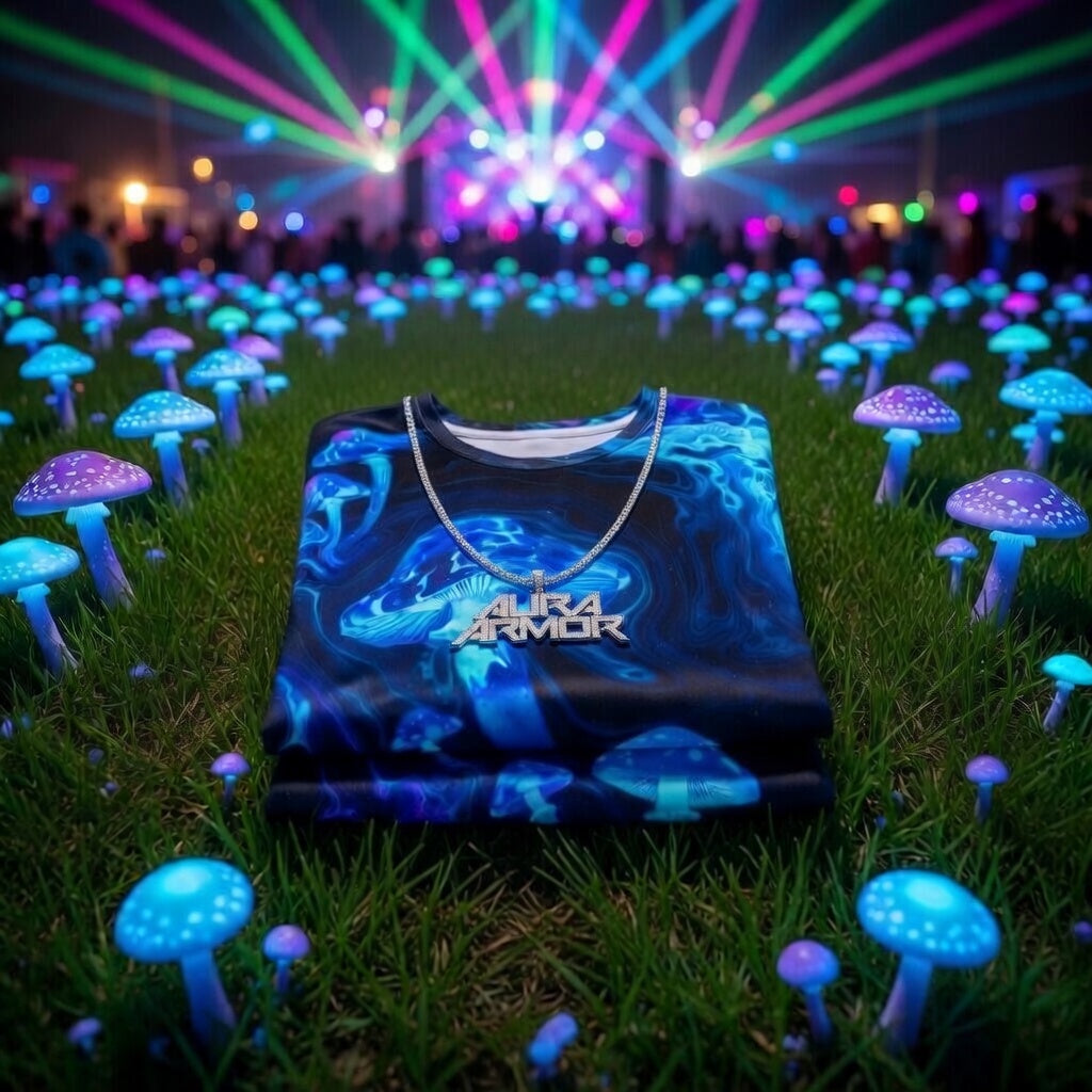 Bioluminescent Mushroom Long Sleeve Full UV Protection — Premium Trippy Rave & Festival Shirt