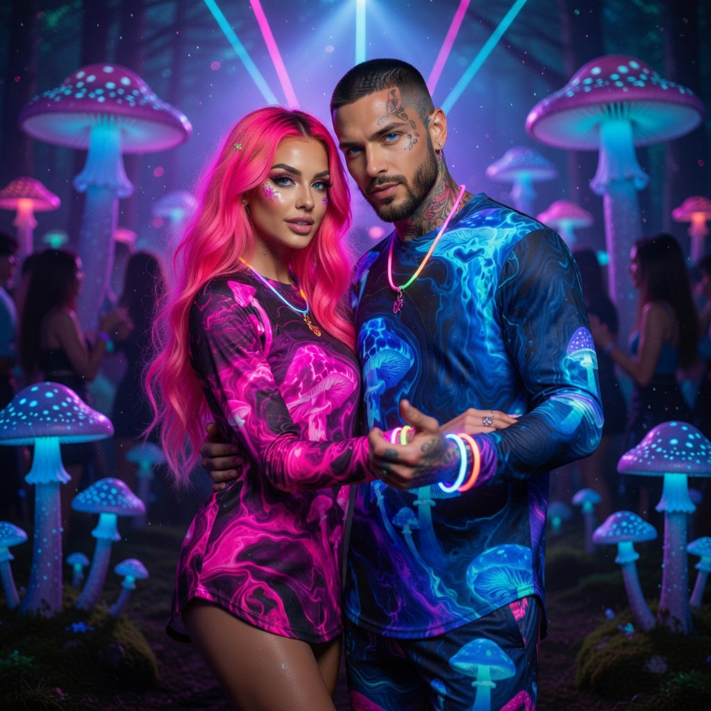 Bioluminescent Mushroom Long Sleeve Full UV Protection — Premium Trippy Rave & Festival Shirt
