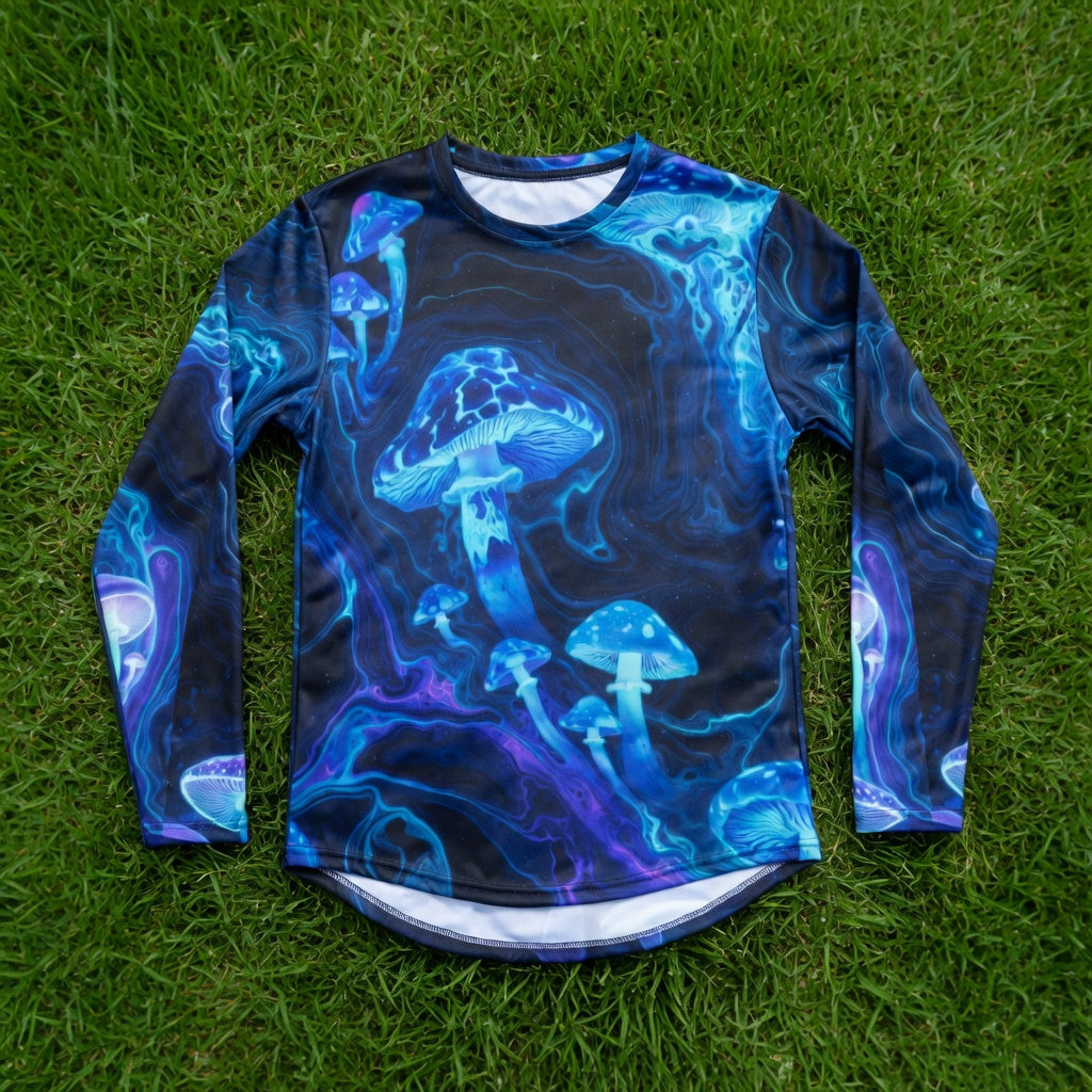 Bioluminescent Mushroom Long Sleeve Full UV Protection — Premium Trippy Rave & Festival Shirt