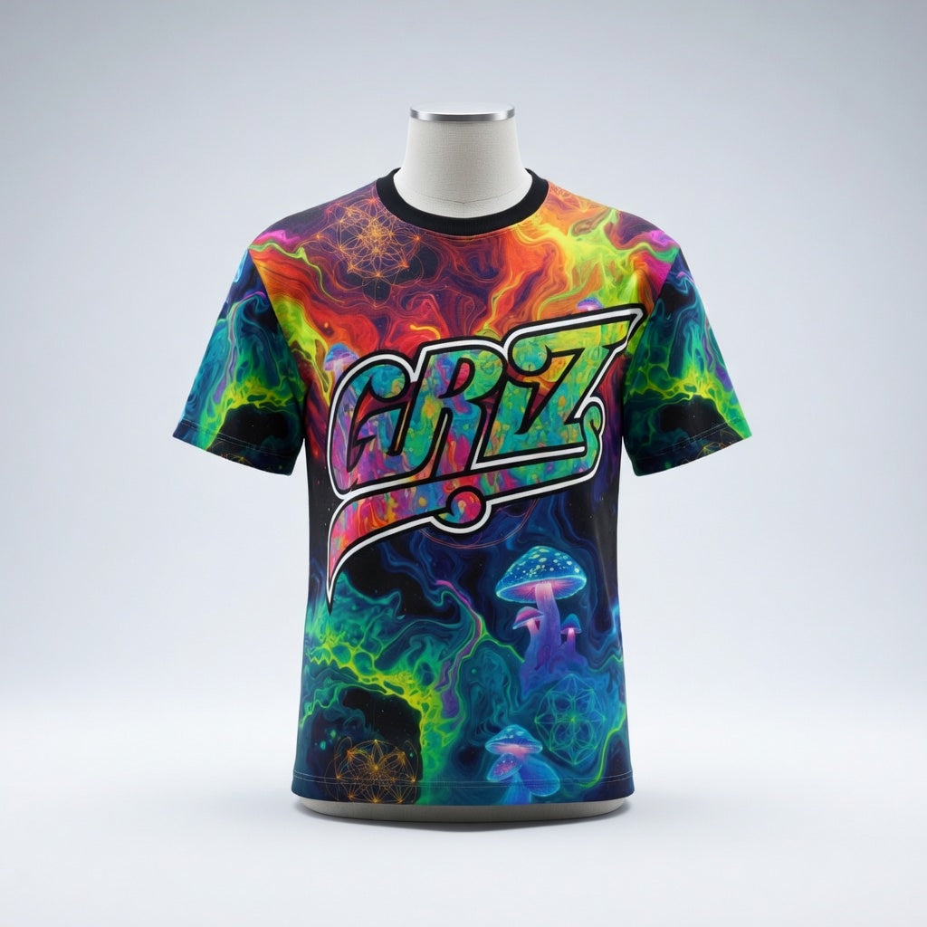 GRIZ Trippy Sidequest Liquid Mushrooms All-Over Print T Shirt