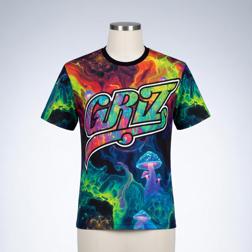 GRIZ Trippy Sidequest Liquid Mushrooms All-Over Print T Shirt