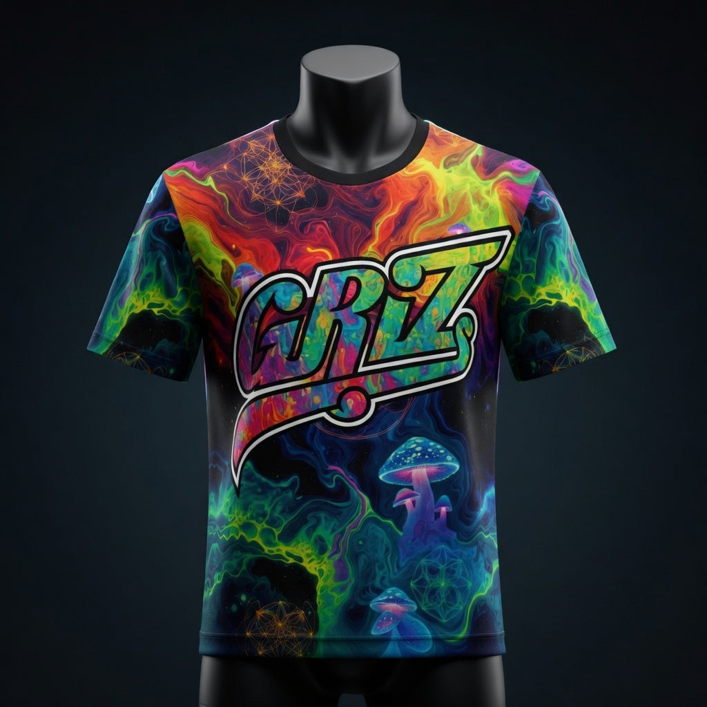 GRIZ Trippy Sidequest Liquid Mushrooms All-Over Print T Shirt