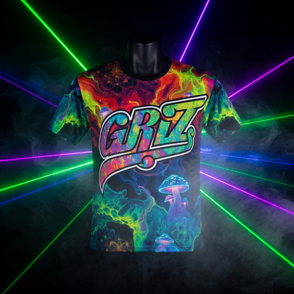GRIZ Trippy Sidequest Liquid Mushrooms All-Over Print T Shirt