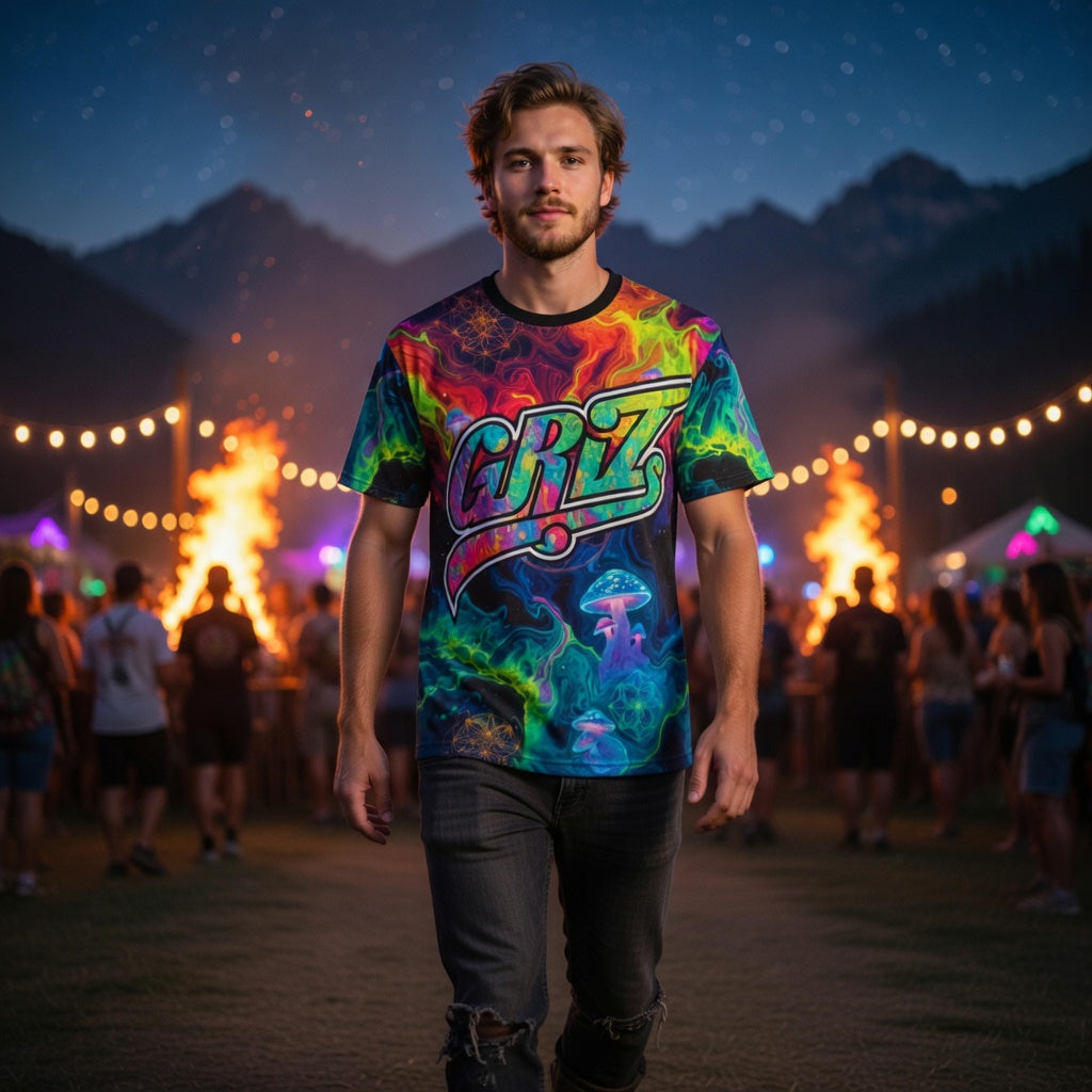 GRIZ Trippy Sidequest Liquid Mushrooms All-Over Print T Shirt