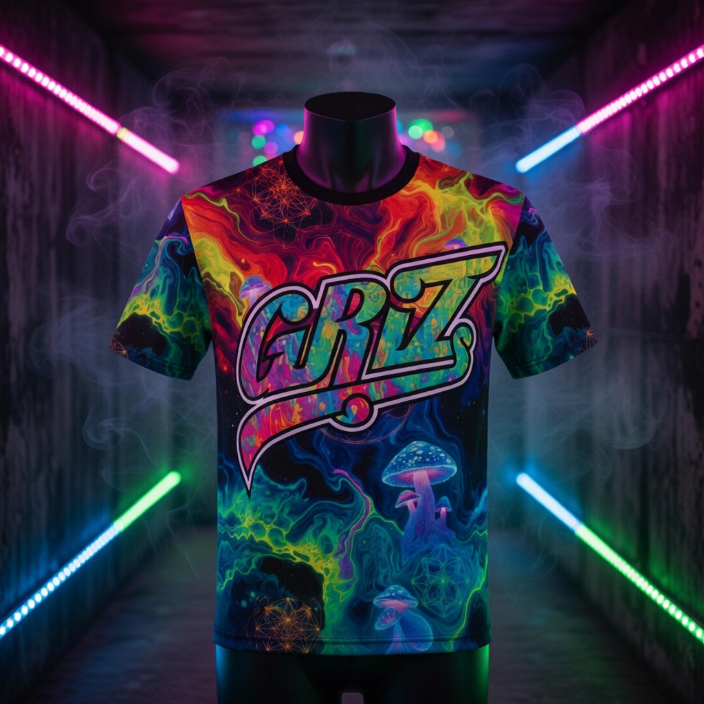 GRIZ Trippy Sidequest Liquid Mushrooms All-Over Print T Shirt