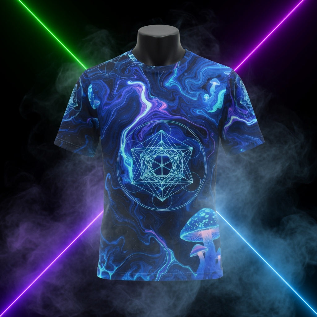 Psychedelic Blue Mushroom Real Jersey — Sacred Geometric Mystic All-Over Print