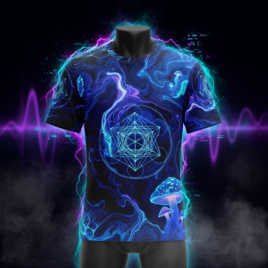 Psychedelic Blue Mushroom Real Jersey — Sacred Geometric Mystic All-Over Print