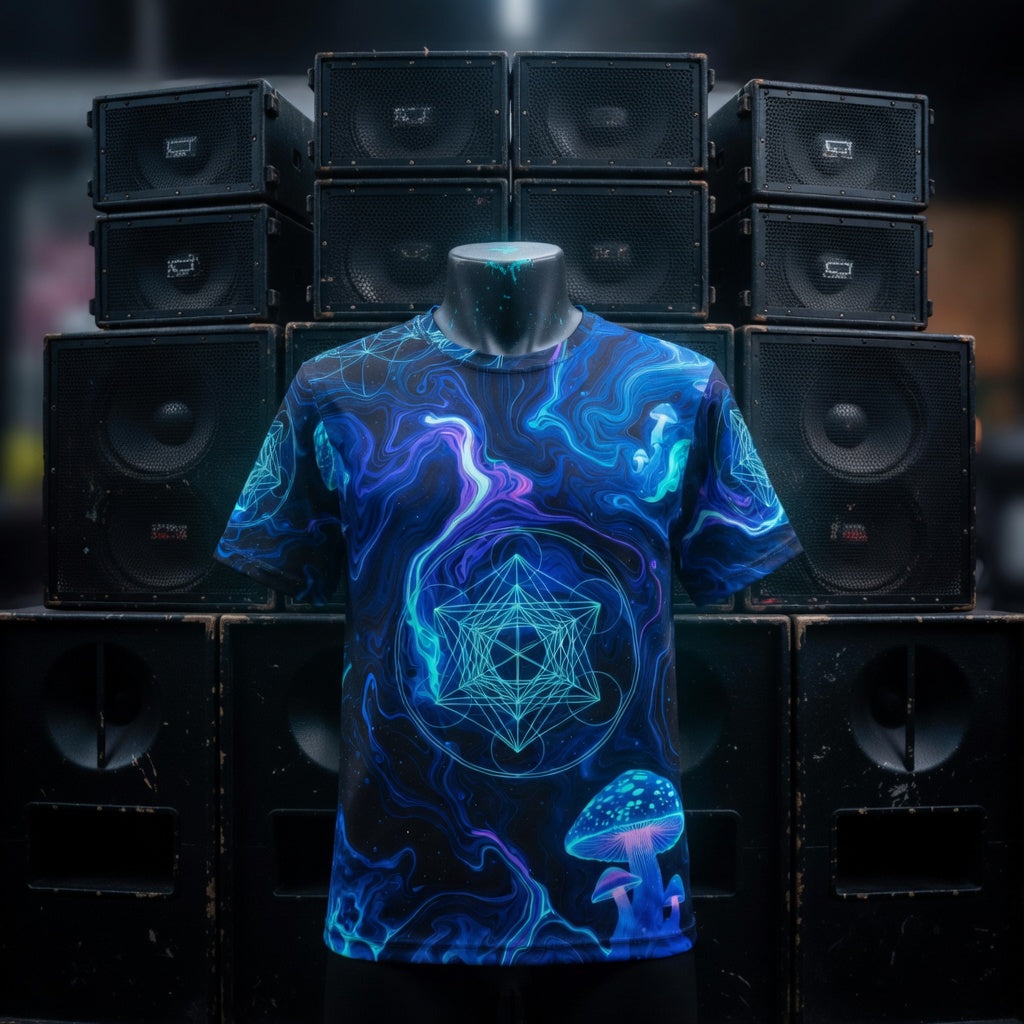 Psychedelic Blue Mushroom Real Jersey — Sacred Geometric Mystic All-Over Print