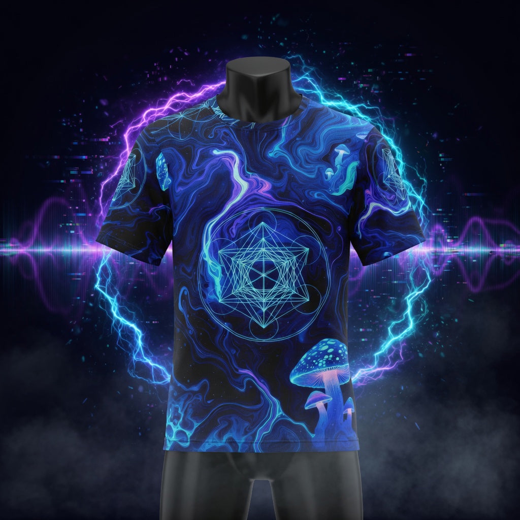 Psychedelic Blue Mushroom Real Jersey — Sacred Geometric Mystic All-Over Print