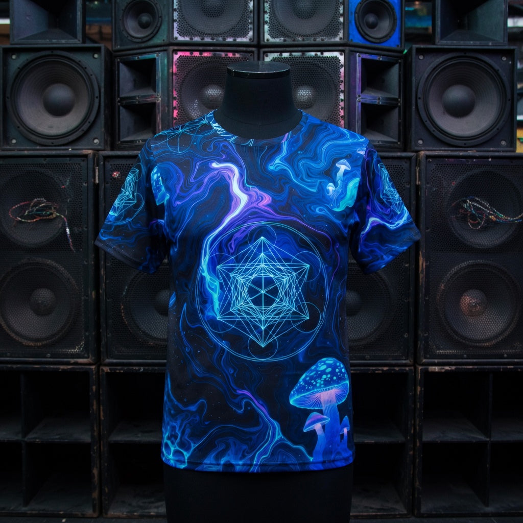 Psychedelic Blue Mushroom Real Jersey — Sacred Geometric Mystic All-Over Print