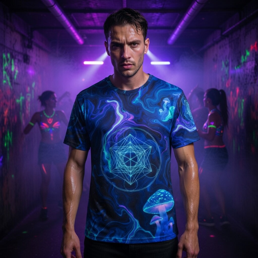 Psychedelic Blue Mushroom Real Jersey — Sacred Geometric Mystic All-Over Print