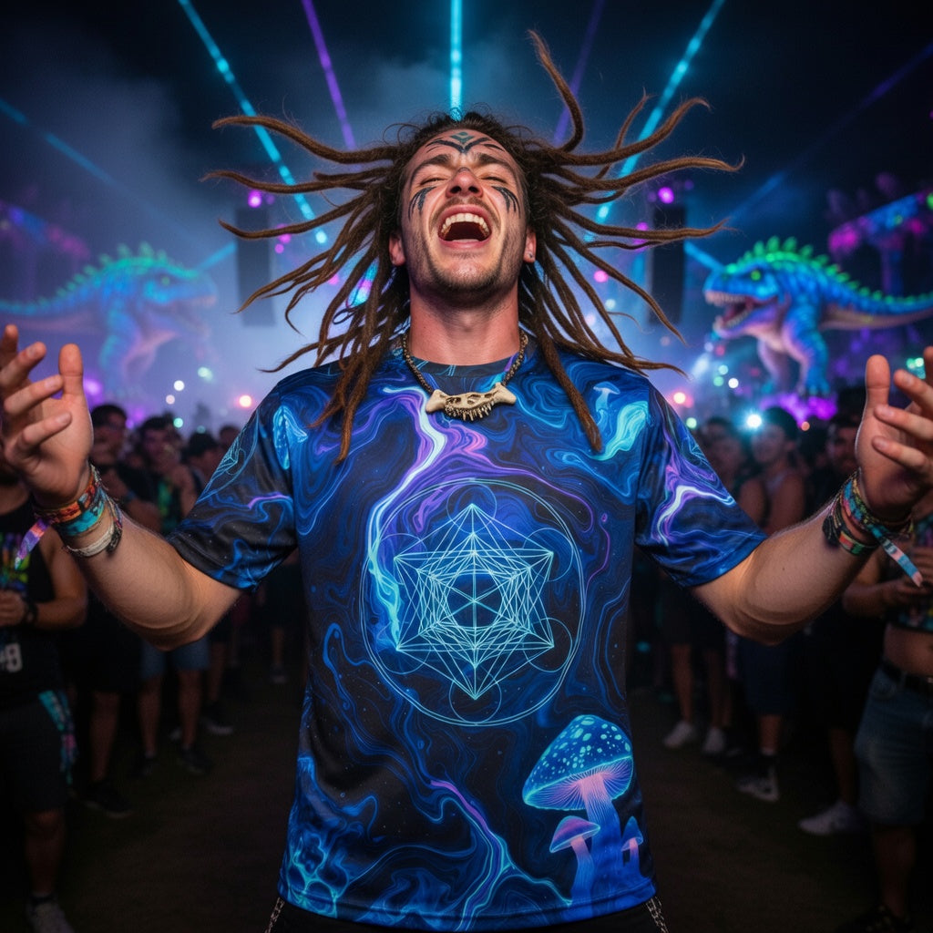 Psychedelic Blue Mushroom Real Jersey — Sacred Geometric Mystic All-Over Print