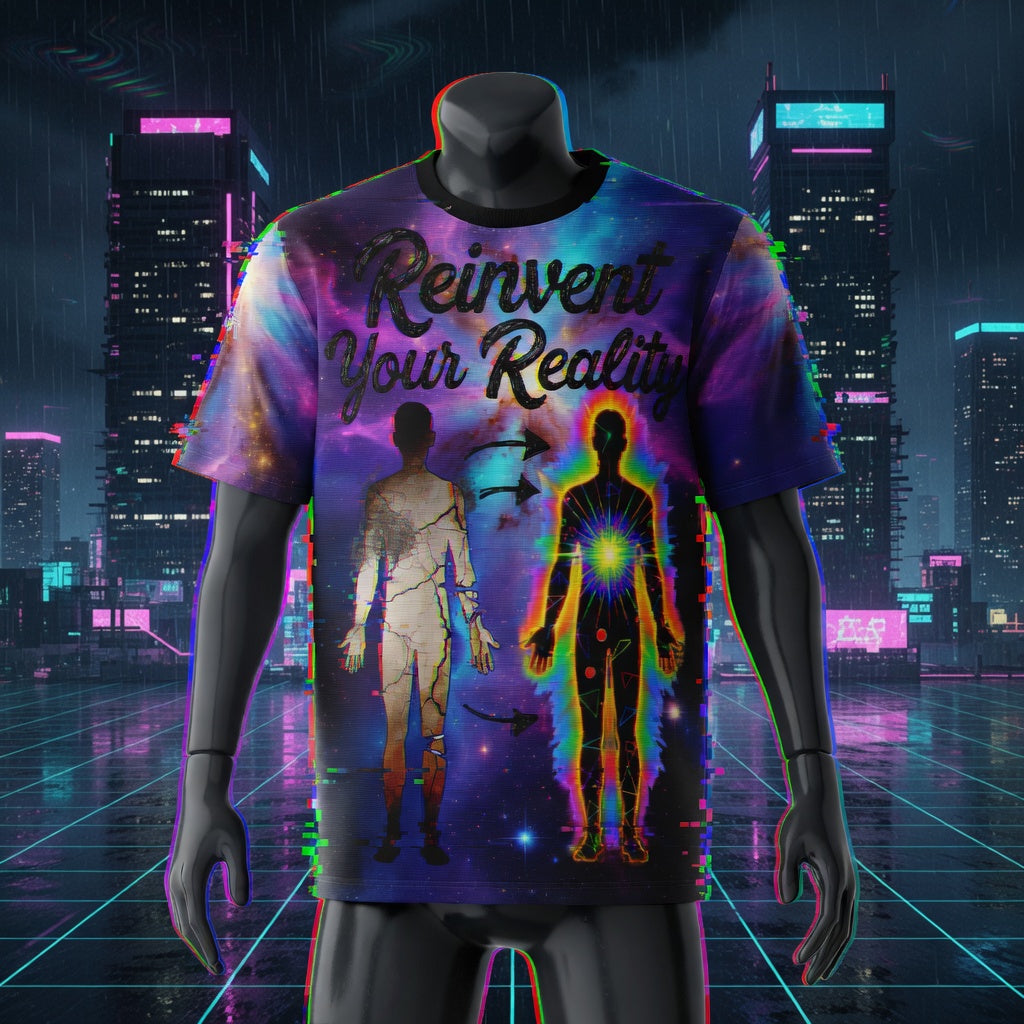 Aura Armor Rave Tee — Reinvent Your Reality Cosmic Festival Shirt