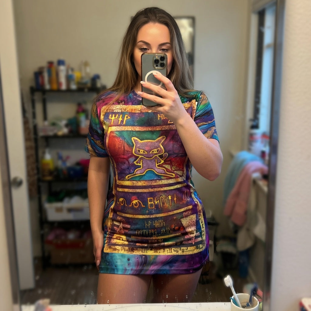 Ancient Mew Promo Holographic Card T shirt — Official Aura Armor Festival AOP Tee Comic Con EDC Lost Lands
