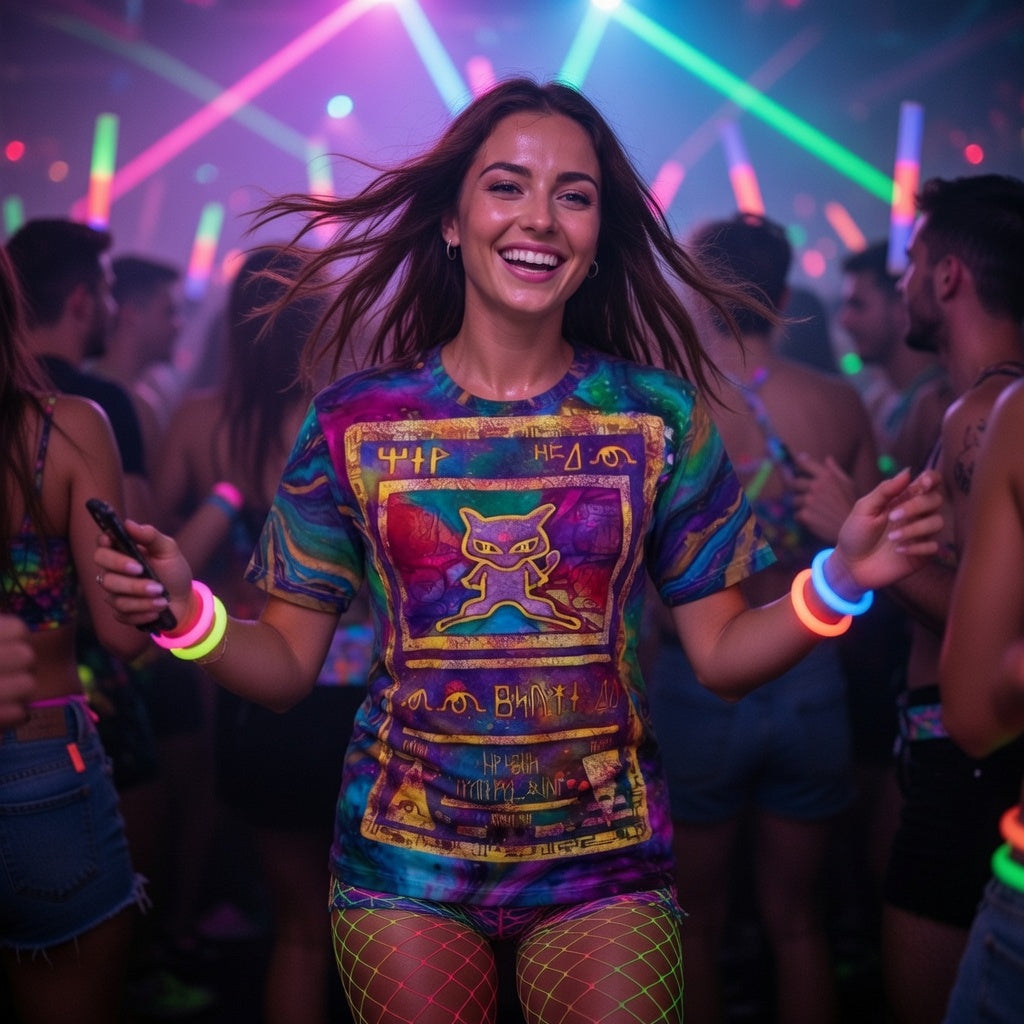 Ancient Mew Promo Holographic Card T shirt — Official Aura Armor Festival AOP Tee Comic Con EDC Lost Lands