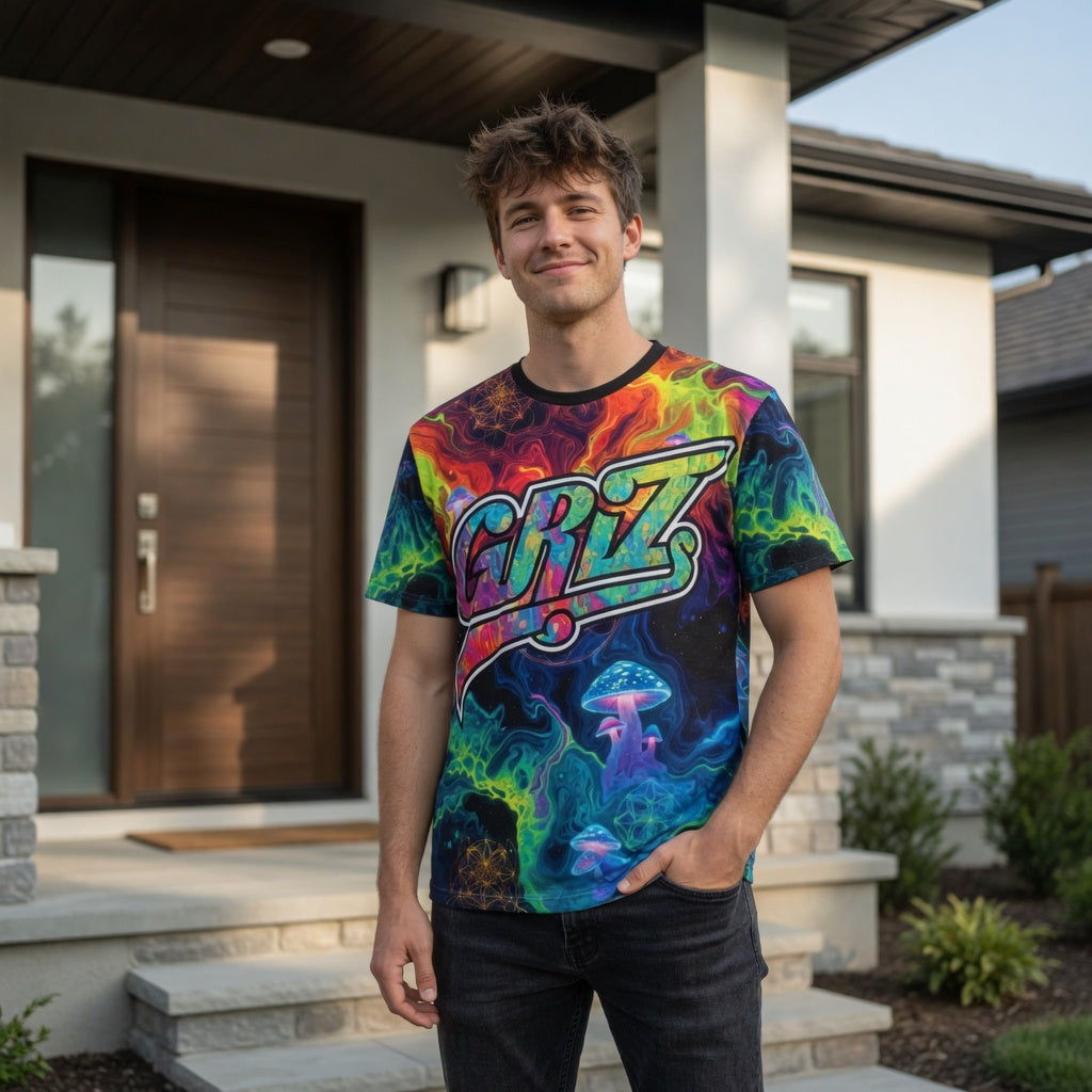 GRIZ Trippy Sidequest Liquid Mushrooms All-Over Print T Shirt