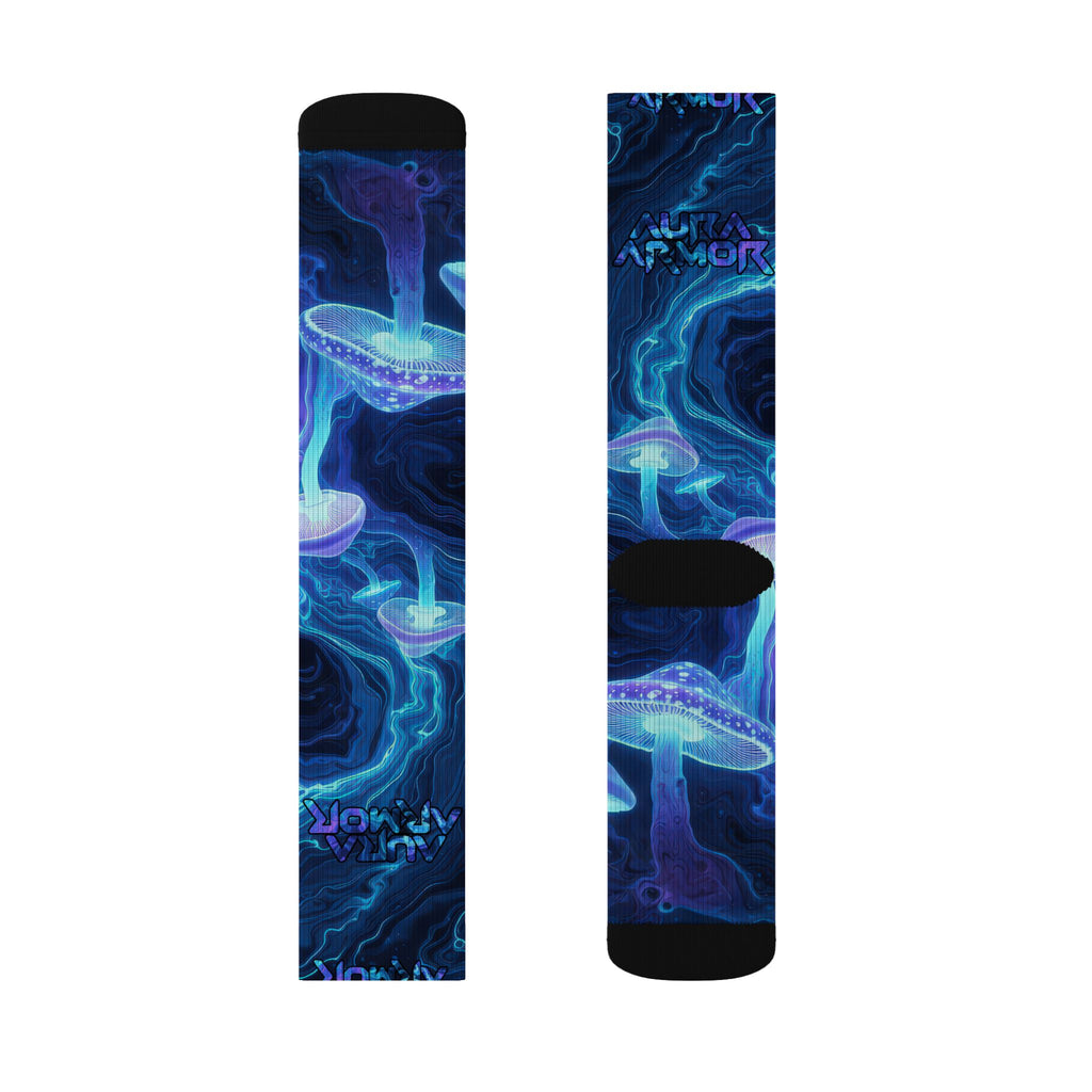 Blue Nebula Sublimation Socks — Psychedelic Mushroom Space Design